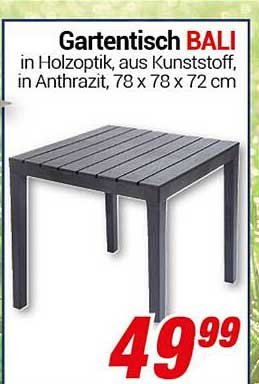 Gartentisch BALI in Holzoptik aus Kunststoff, Anthrazit, 78 x 78 x 72 cm