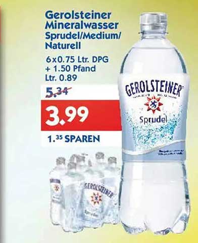 Gerolsteiner Mineralwasser Sprudel/Medium/Naturell 6x0,75 L