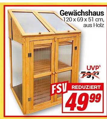 Gewächshaus 120 x 69 x 51 cm, aus Holz