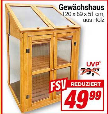 Gewächshaus 120 x 69 x 51 cm, aus Holz