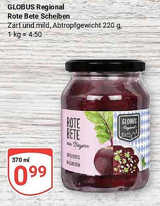 GLOBUS Regional Rote Bete Scheiben 370 ml