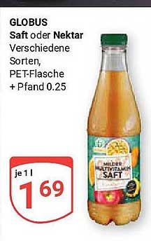 GLOBUS Saft oder Nektar Verschiedene Sorten, PET-Flasche + Pfand 0.25