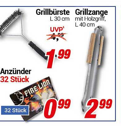 Grillbürste L 30 cm und Grillzange mit Holzgriff, L 40 cm