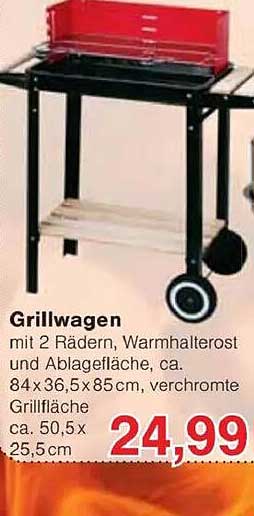 Grillwagen mit 2 Rädern, Warmhalterost und Ablagefläche