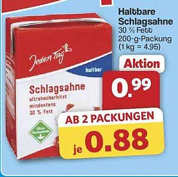 Halbbare Schlag Sahne 30 % Fett 200-g-Packung