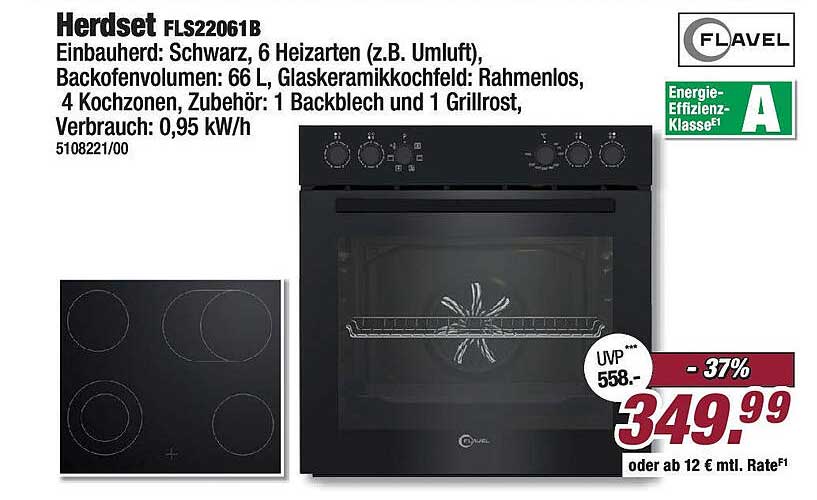 Herdset FLS22061B von Flavel - Einbaugerät in Schwarz mit 6 Heizarten