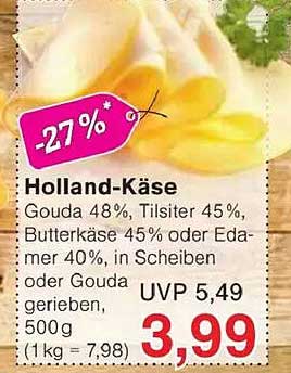Holland-Käse Gouda, Tilsiter, Butterkäse oder Edamer, 500g