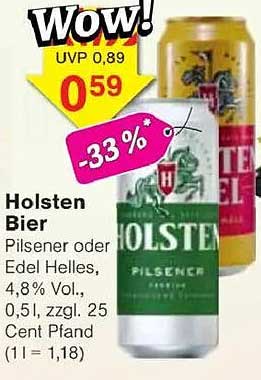 Holsten Bier Pilsener oder Edel Helles, 0,5l, 4,8% Vol.