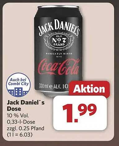 Jack Daniel's Dose 0,33 l mit Coca-Cola - Aktion