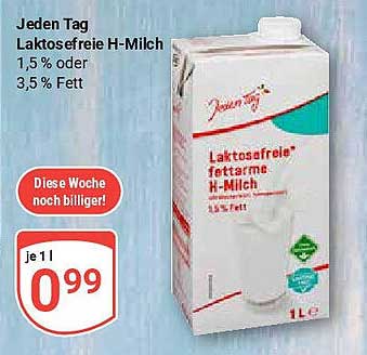 Jeden Tag Laktosefreie H-Milch 1,5 % oder 3,5 % Fett