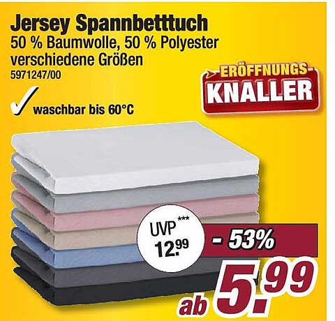 Jersey Spannbettuch 50 % Baumwolle, 50 % Polyester verschiedene Größen