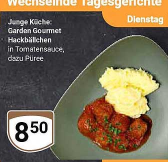 Junge Küche: Garden Gourmet Hackbällchen in Tomatensauce, dazu Püree