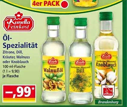 Kanelia Öl-Spezialität - Zitronen-, Dill-, Walnuss- oder Knoblauchöl