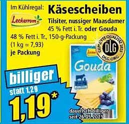 Käsescheiben - Tilsiter, nussiger Maasdammer oder Gouda, 150 g-Packung