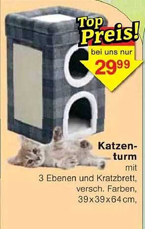 Katzenturm mit 3 Ebenen und Kratzbrett, verschiedene Farben