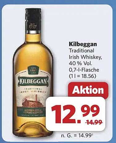 Kilbeggan Traditional Irish Whiskey, 40 % Vol.