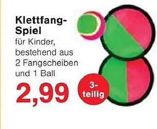 Klettfang-Spiel für Kinder, bestehend aus 2 Fangscheiben und 1 Ball