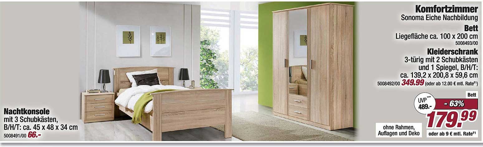 Komfortzimmer in Sonoma Eiche Nachbildung – Bett und Kleiderschrank