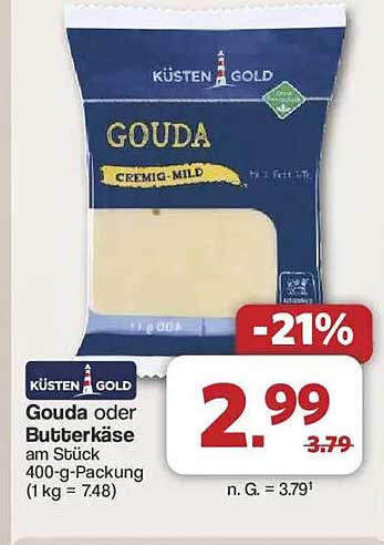Küsten Gold Gouda oder Butterkäse 400-g-Packung