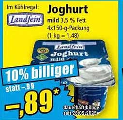 Landfein Joghurt mild 3,5 % Fett 4x150-g-Packung