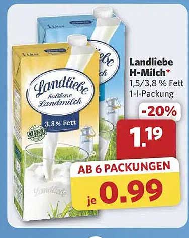 Landliebe H-Milch 1,5/3,8 % Fett 1-Liter-Packung