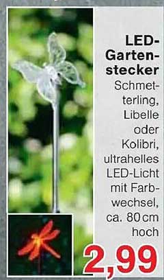 LED-Gartenstecker Schmetterling, Libelle oder Kolibri, ultrahelles LED-Licht mit Farbwechsel, ca. 80 cm hoch