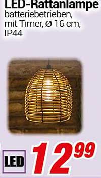 LED-Rattanlampe batteriebetrieben, mit Timer, Ø 16 cm, IP44