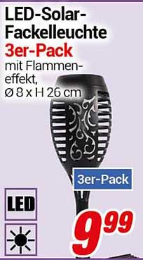 LED-Solar-Fackelleuchte 3er-Pack mit Flammeneffekt, Ø 8 x H 26 cm
