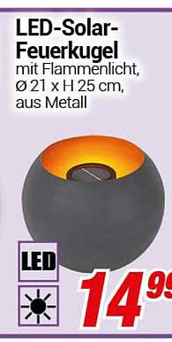 LED-Solar-Feuerkugel mit Flammenlicht, Ø 21 x H 25 cm, aus Metall