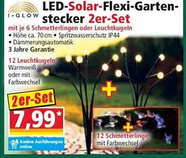 LED-Solar-Flexi-Gartenstecker 2er-Set mit 12 Leuchtkugeln und 12 Schmetterlingen