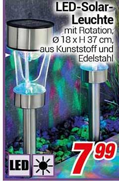 LED-Solar-Leuchte mit Rotation, Ø 18 x H 37 cm, aus Kunststoff und Edelstahl