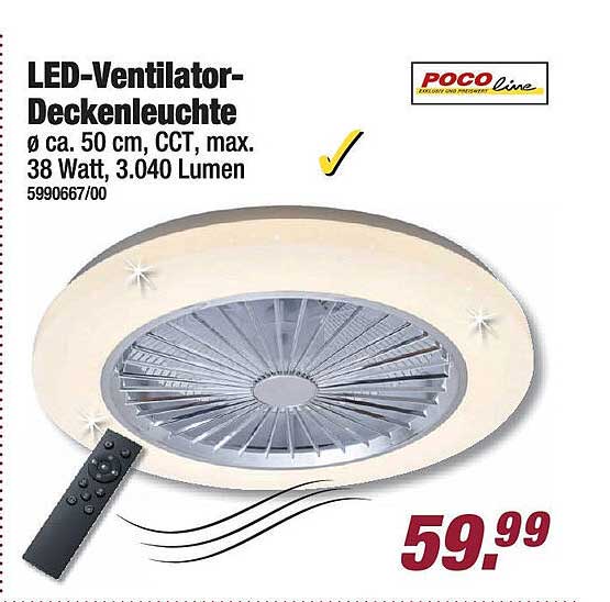 LED-Ventilator-Deckenleuchte Ø ca. 50 cm, CCT, max. 38 Watt, 3.040 Lumen