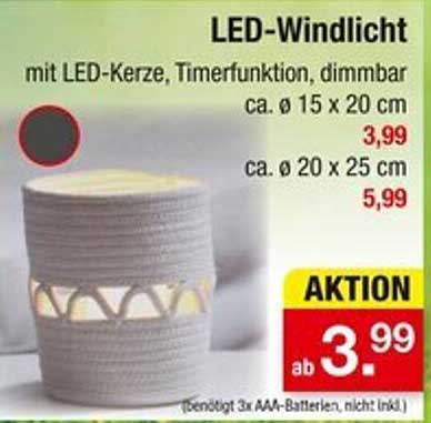 LED-Windlicht mit LED-Kerze, Timerfunktion, dimmbar