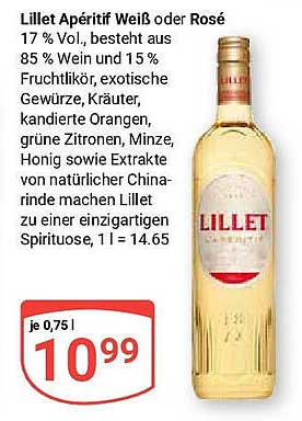 Lillet Apéritif Weiß oder Rosé