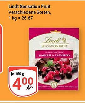 Lindt Sensation Fruit – Himbeere & Cranberry 150 g