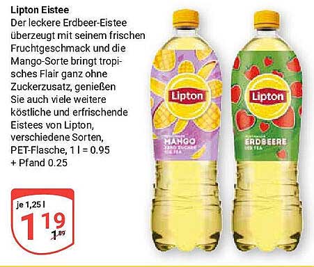 Lipton Eistee: Erdbeer und Mango - 1,25 l PET-Flasche