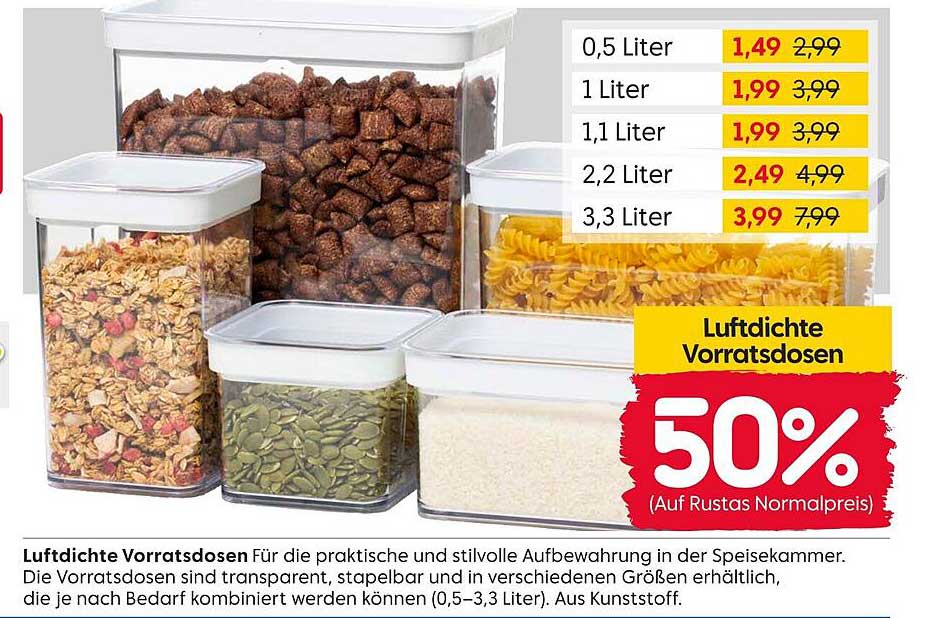Luftdichte Vorratsdosen - 50% Rabatt auf Rustas Normalpreis!