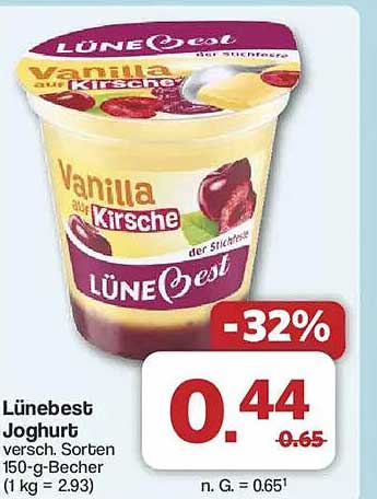 Lünebest Joghurt Vanille auf Kirsche 150-g-Becher