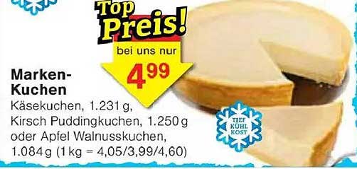 Marken-Kuchen: Käsekuchen, Kirsch Puddingkuchen oder Apfel Walnusskuchen