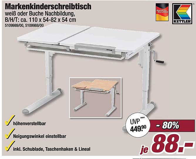 Markenkinderschreibtisch weiß oder Buche Nachbildung