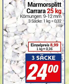 Marmorsplitt Carrara 25 kg - 3 Säcke für 24,00 €
