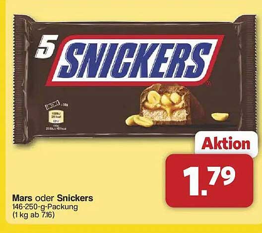 Mars oder Snickers 146-250-g-Packung