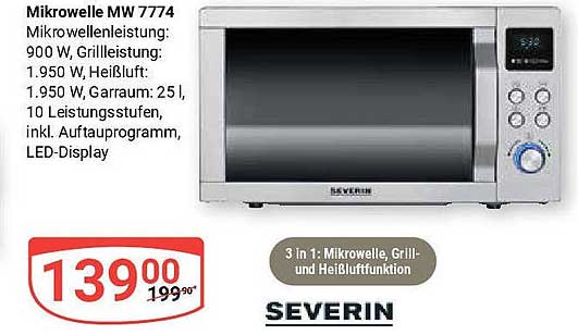 Mikrowelle MW 7774 3 in 1: Mikrowelle, Grill- und Heißluftfunktion