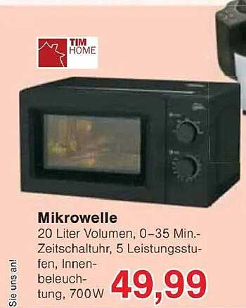 Mikrowelle Tim Home – 20 Liter Volumen, 0–35 Min. Zeitschaltuhr