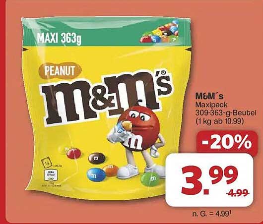 M&M's Peanut Maxipack 363g - 20% Rabatt!