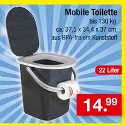 Mobile Toilette bis 130 kg, ca. 37,5 x 34,4 x 37 cm, aus BPA-freiem Kunststoff