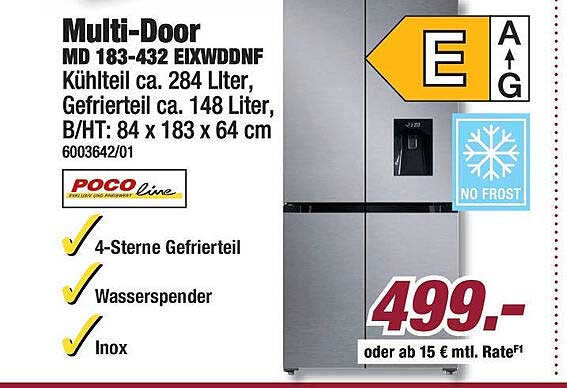 Multi-Door Kühlschrank MD 183-432 EIXWDN, 4-Sterne Gefrierteil, Wasserspender