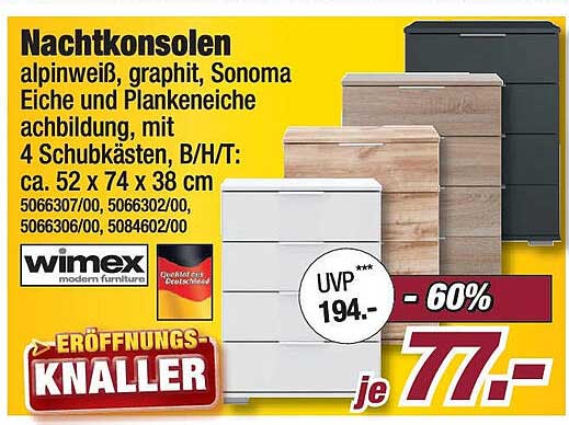 Nachtkonsolen in alpweiß, graphit und Sonoma Eiche