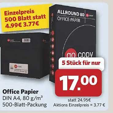 Office Papier DIN A4, 80 g/m³ – 500-Blatt-Packung