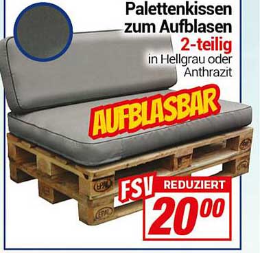 Palettenkissen zum Aufblasen, 2-teilig in Hellgrau oder Anthrazit